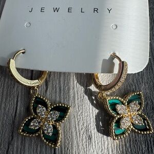 Elegant Gold and Green Hoop Earrings